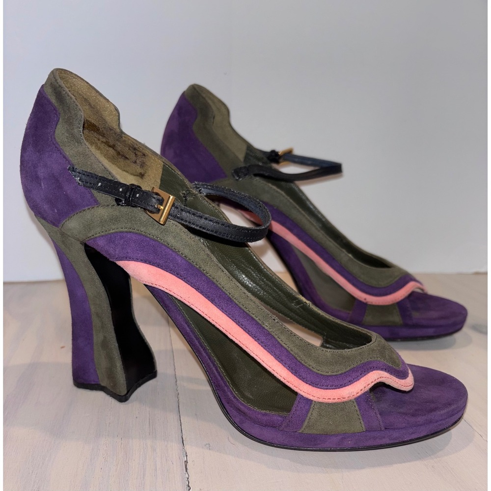 Prada Fairy Collection 2008 Wave Color Block Suede‎ Mary Jane Heels EU 39 Italy